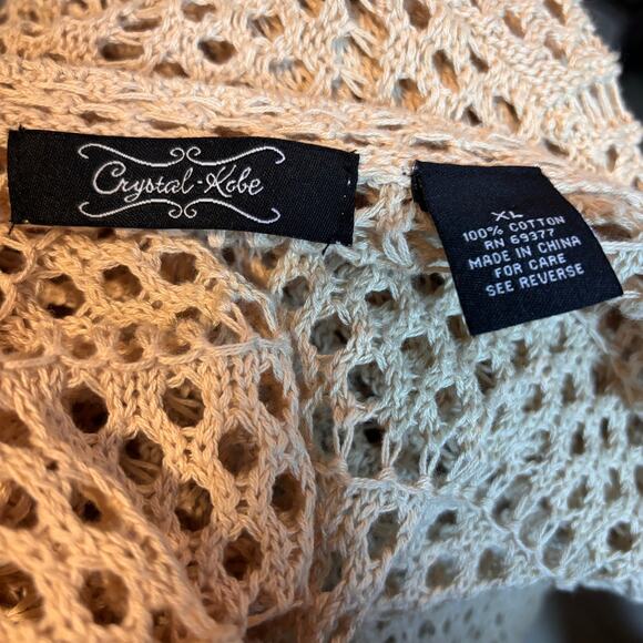 Crystal Kobe Crochet Boho Open Front Fringe Mesh Cardigan Sweater XL - Picture 7 of 8